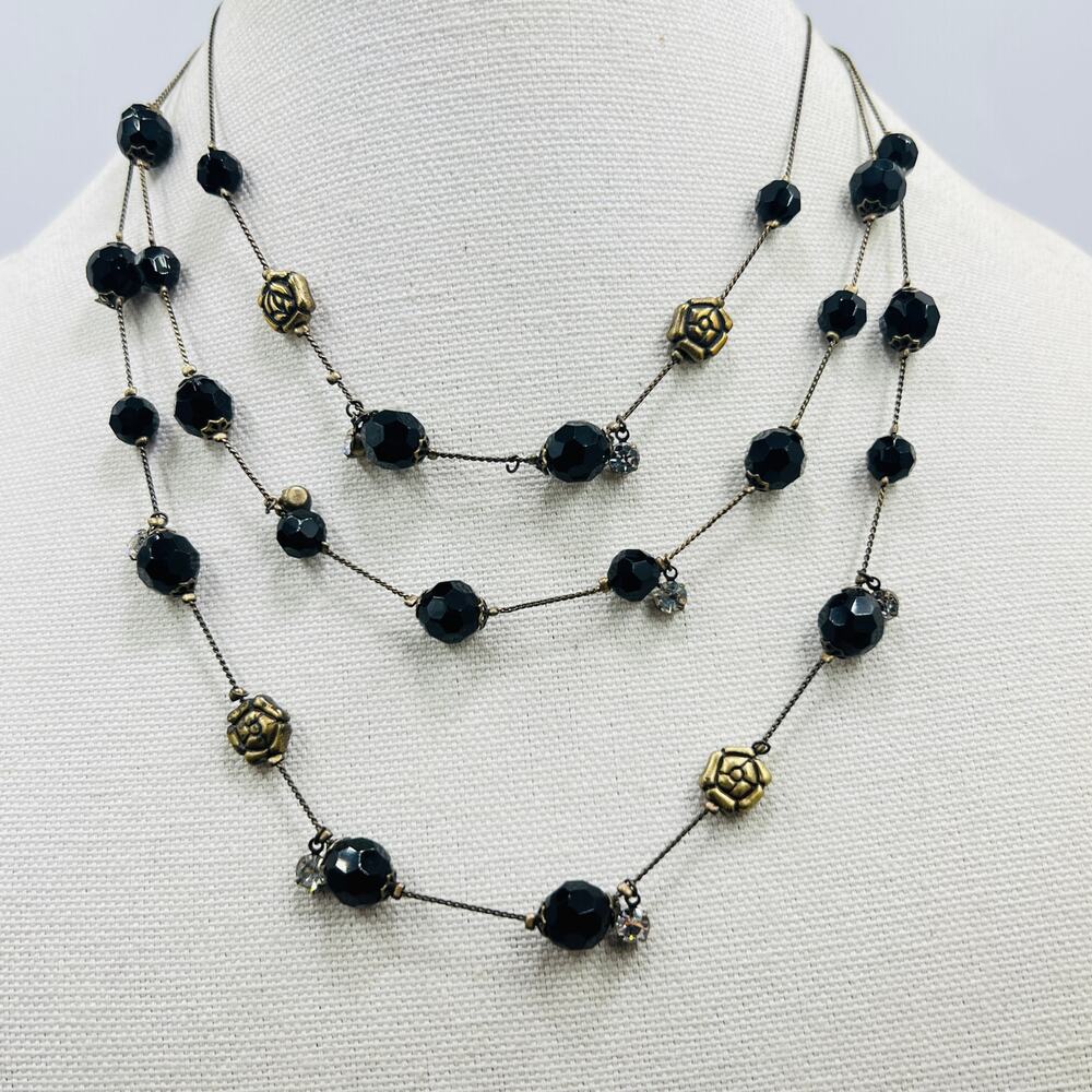 Betsey Johnson Black Bead Layered Necklace Dramatic Statement Goth Witchcore